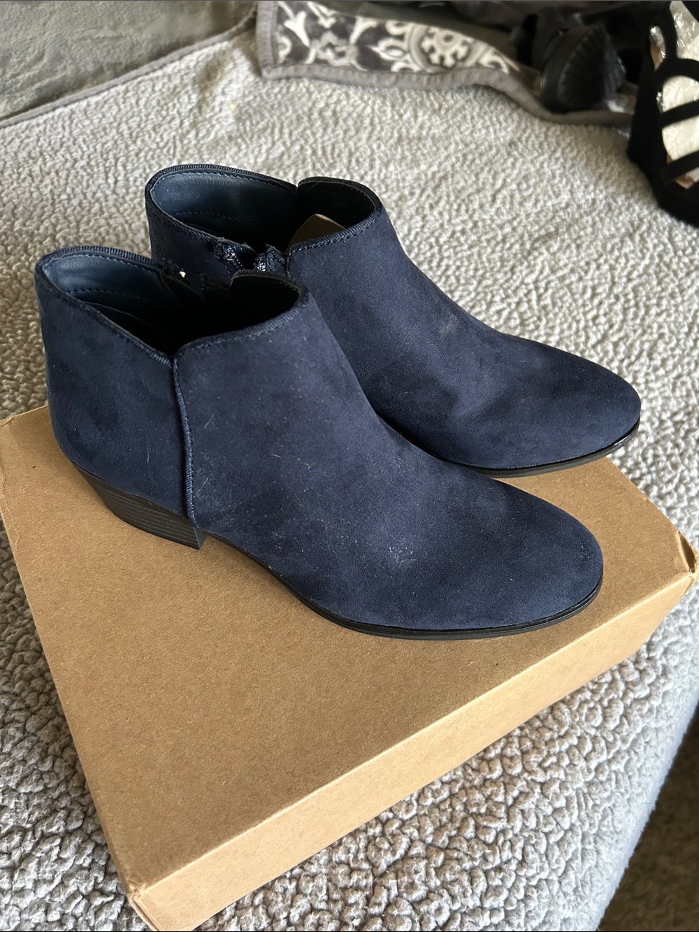 Style & Co. Navy Suede Ankle Booties in Blue